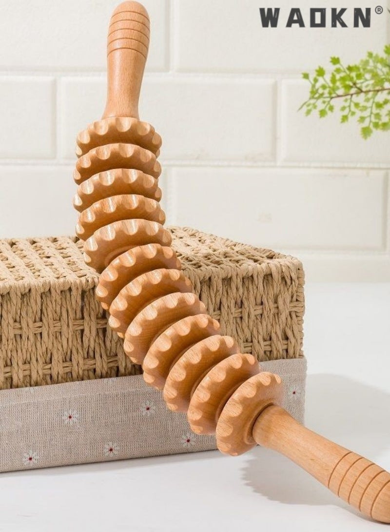 WAOKN 12 Wheeled Wooden Massage Stick Massage Hammer,Curved Wooden Massage Roller for Waist and Thighs Multifunctional Body Roller,Reduce Cellulite and Muscle Tension Relieve fatigue - Image 1